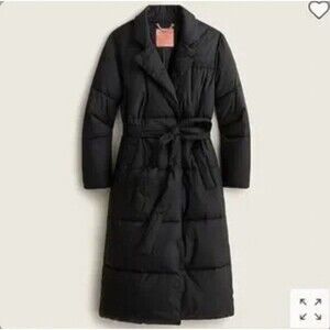 J.Crew SP Long Wrap Polyfill Puffer Jacket with Primaloft Black Belted BD168